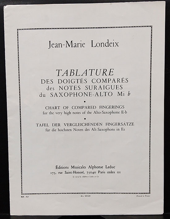 Alphonse Leduc ロンデックス / TABLATURE  (サックス教本) ルデュック タブラチュア