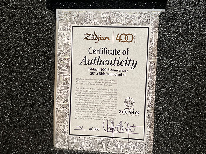 Zildjian 400th Anniversary Limited Edition Vault Cymbal 20 1,632g 70/200 ジルジャン サブ画像6
