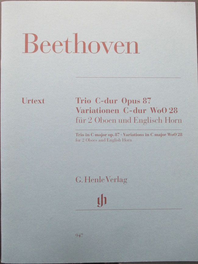 【2Ob+1Eh】ベートーヴェン/オーボエ三重奏曲ハ長調「お手をどうぞ」による変奏曲(2オーボエ、イングリッシュホルン)