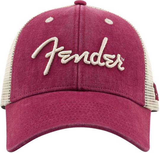 Fender Spaghetti Logo Washed Trucker Hat, Maroon