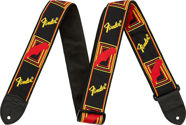 【ネコポス発送】Fender® 2" Monogrammed Strap Black/Yellow/Red 