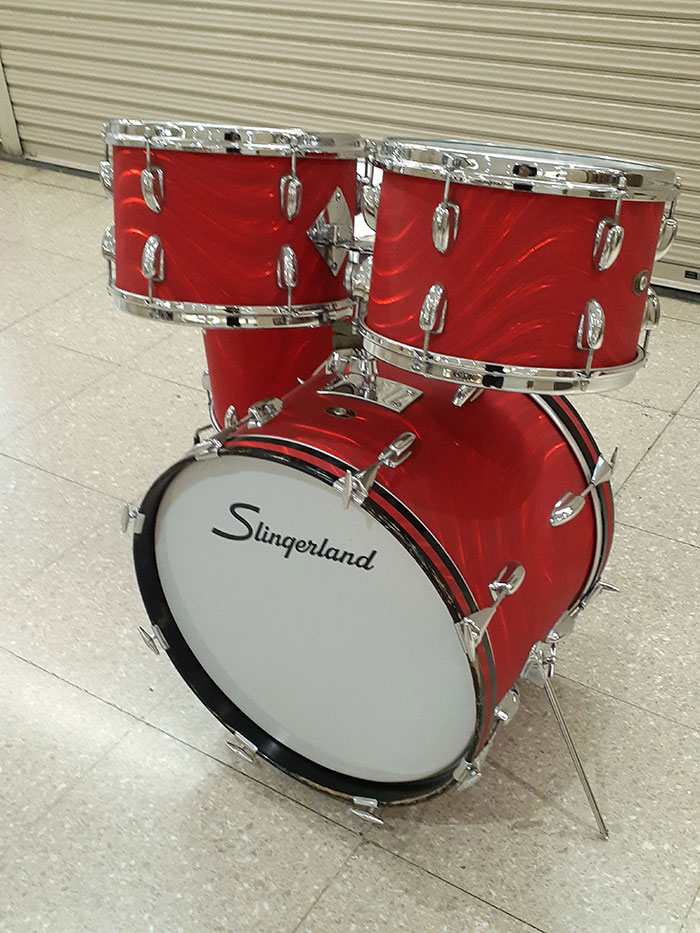 Slingerland 【VINTAGE】66' Modern Solo Outfit Red Satin Flame 3pc Set 20 12 16 さらに12Tom付属 スリンガーランド サブ画像2