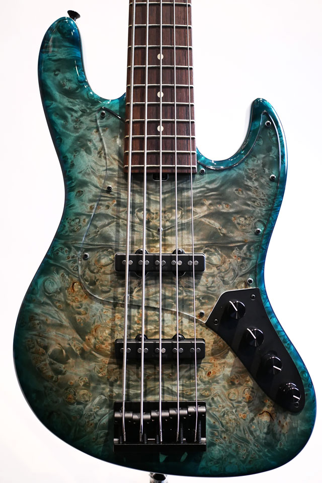Custom Bass 5st Burl Master Grade Maple Top Peacock Blue Burst