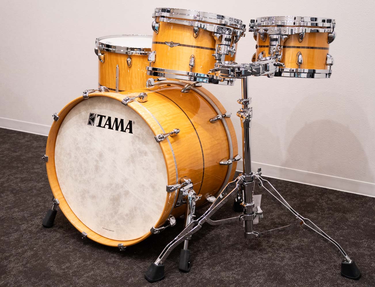 Star Maple Drum 4pc Kit 20" 10" 12" 14" Gloss Natural Curly Maple