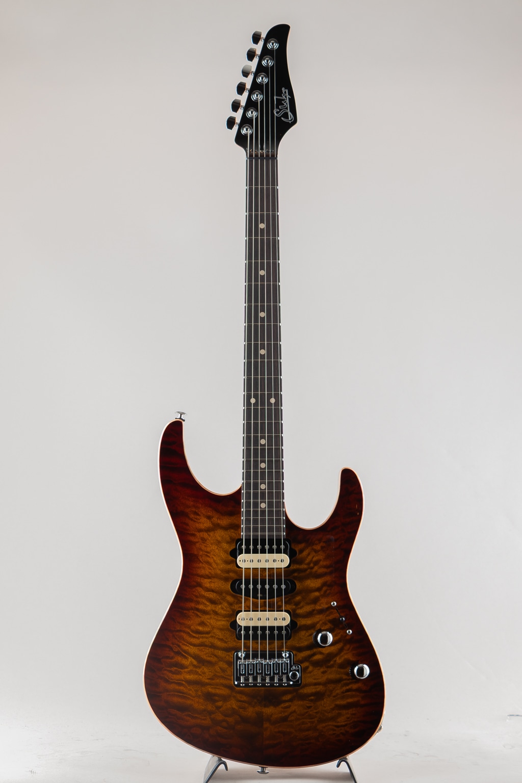 Custom Modern Carve Top Quilt Maple Top Bengal Burst w/Mahogany Body/Neck