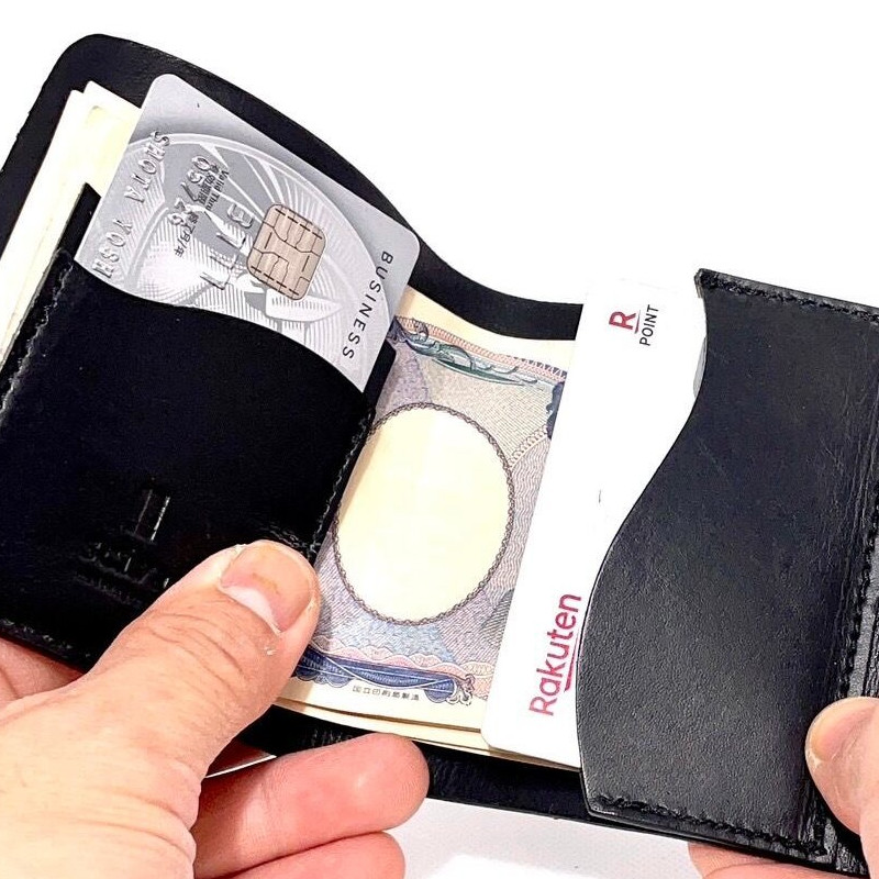 《HAND MADE Made in Japan》 sciva マネークリップ Black ブラック 黒 wal-005 BLK 樹の肌触りと革の味わい エイジングにより艶、触り心地の変化を楽しめる