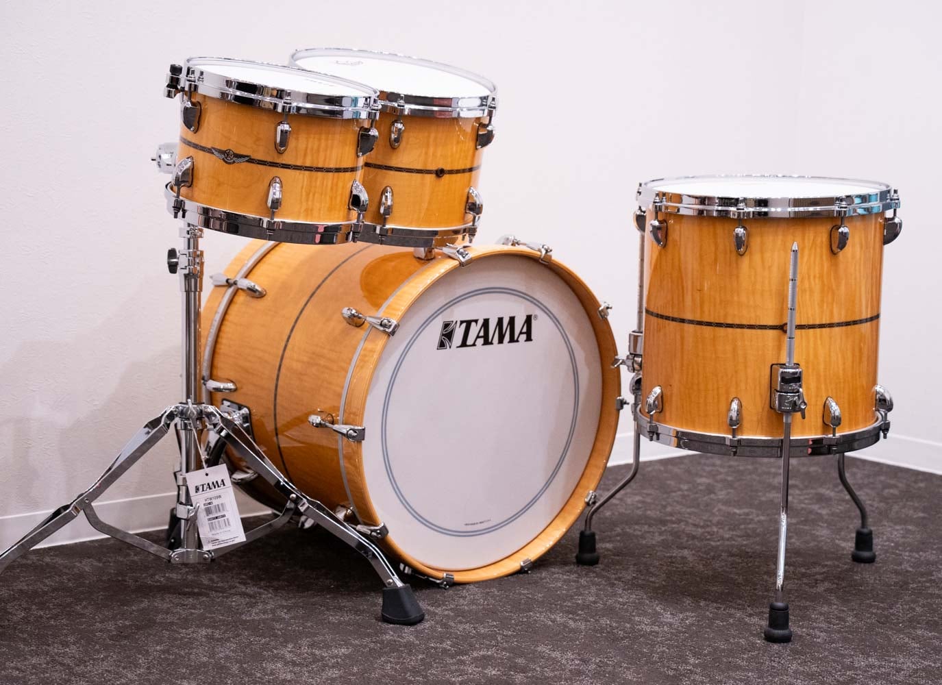 Star Maple Drum 4pc Kit 20" 10" 12" 14" Gloss Natural Curly Maple