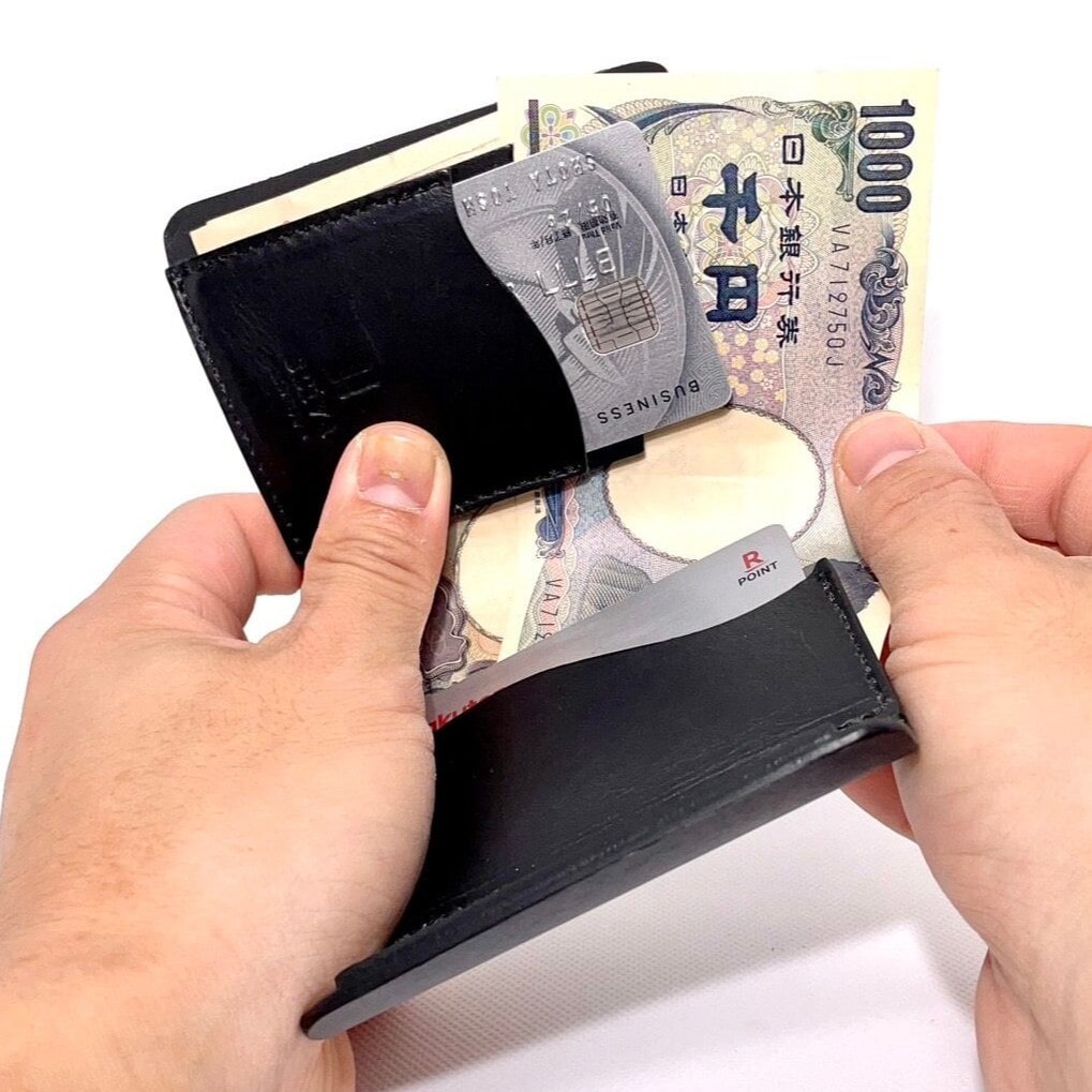 《HAND MADE Made in Japan》 sciva マネークリップ Black ブラック 黒 wal-005 BLK 樹の肌触りと革の味わい エイジングにより艶、触り心地の変化を楽しめる