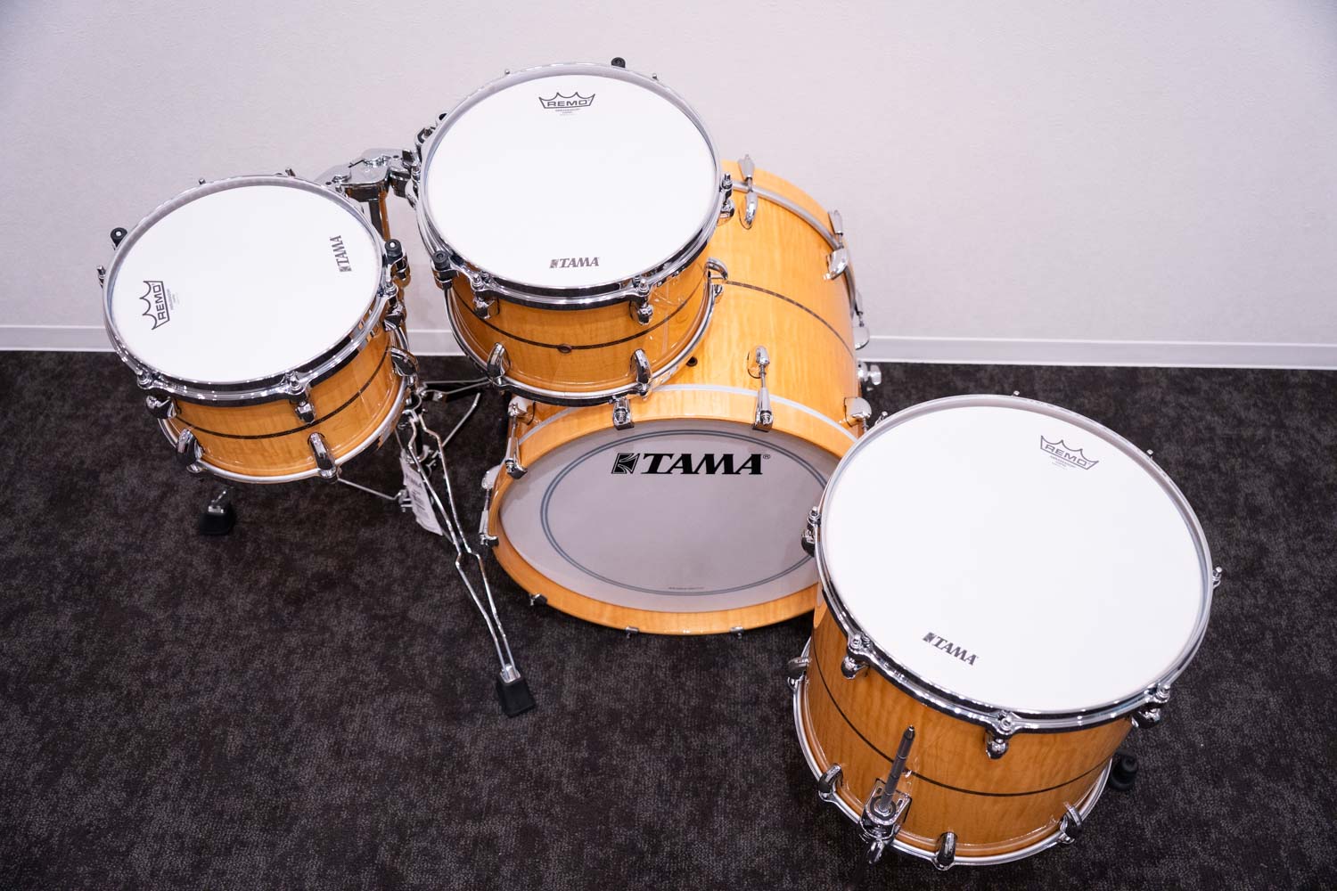 Star Maple Drum 4pc Kit 20" 10" 12" 14" Gloss Natural Curly Maple