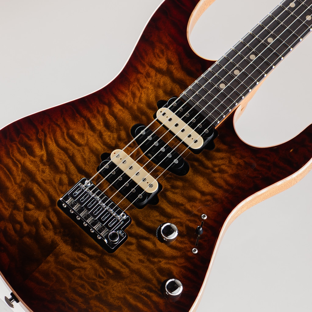 Custom Modern Carve Top Quilt Maple Top Bengal Burst w/Mahogany Body/Neck