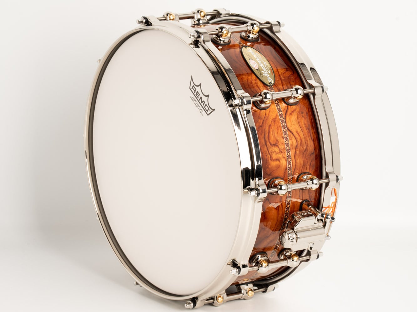MWAC1455S/N MasterWorks Snare Drum / Artisan Natural Walnut Burst Bubinga Rosette Inlay 14"×5.5"
