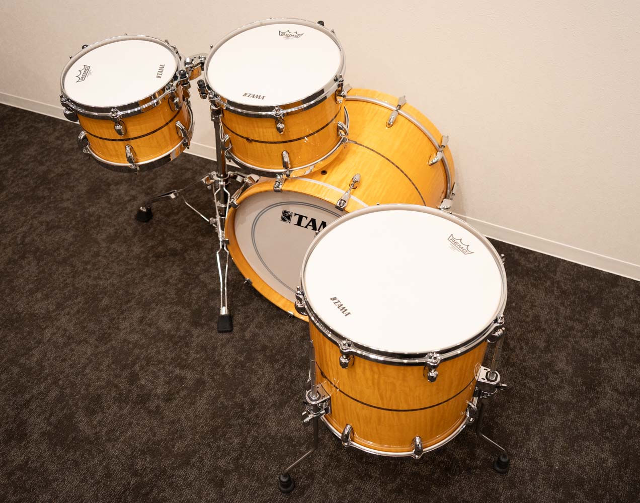 Star Maple Drum 4pc Kit 20" 10" 12" 14" Gloss Natural Curly Maple