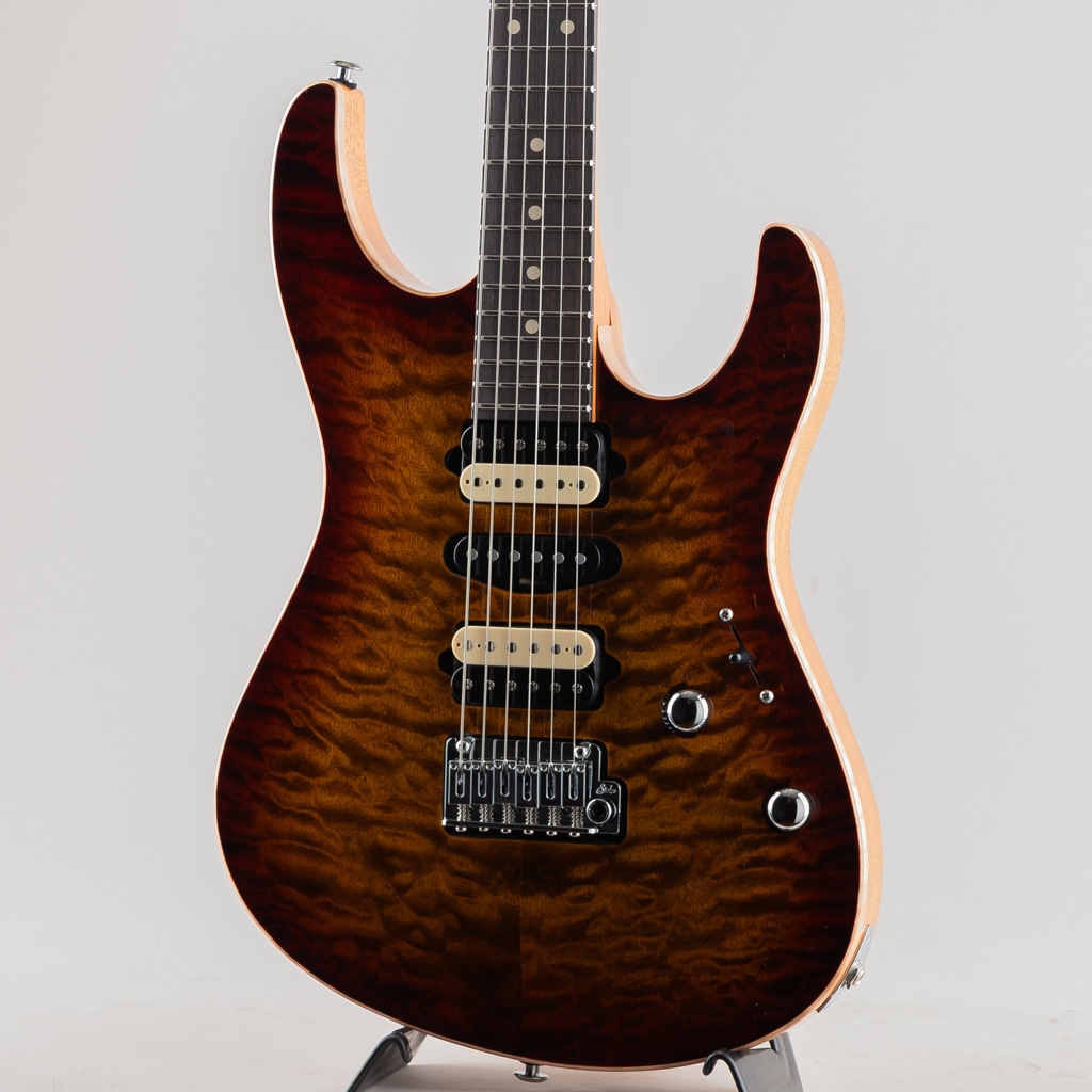 Custom Modern Carve Top Quilt Maple Top Bengal Burst w/Mahogany Body/Neck
