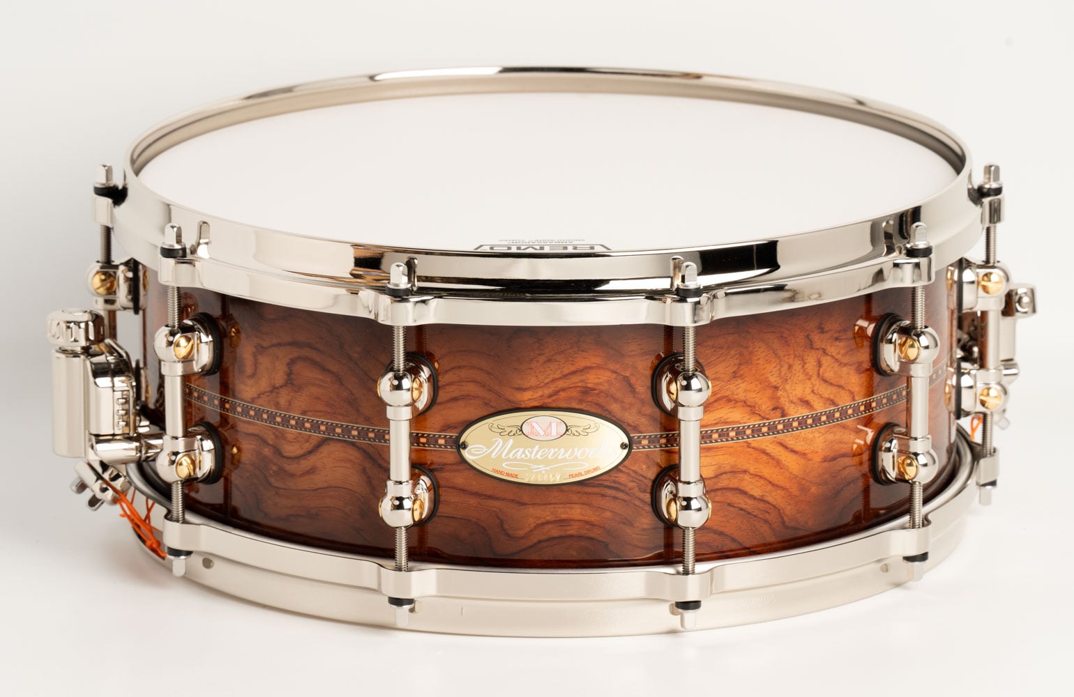 MWAC1455S/N MasterWorks Snare Drum / Artisan Natural Walnut Burst Bubinga Rosette Inlay 14"×5.5"