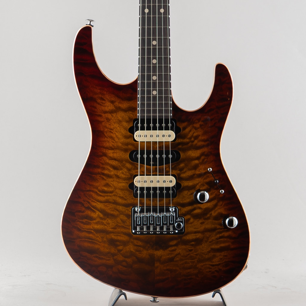 Custom Modern Carve Top Quilt Maple Top Bengal Burst w/Mahogany Body/Neck