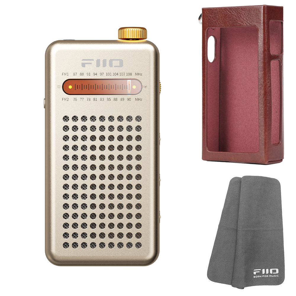《10月9日発売》 FIIO ポータブル FMラジオ RR13 ゴールド + 専用ケース NEST-RR13 ブラウン セット 《ロゴ入りクロスプレゼント》 ゴールド (ケース:ブラウン) DZONE