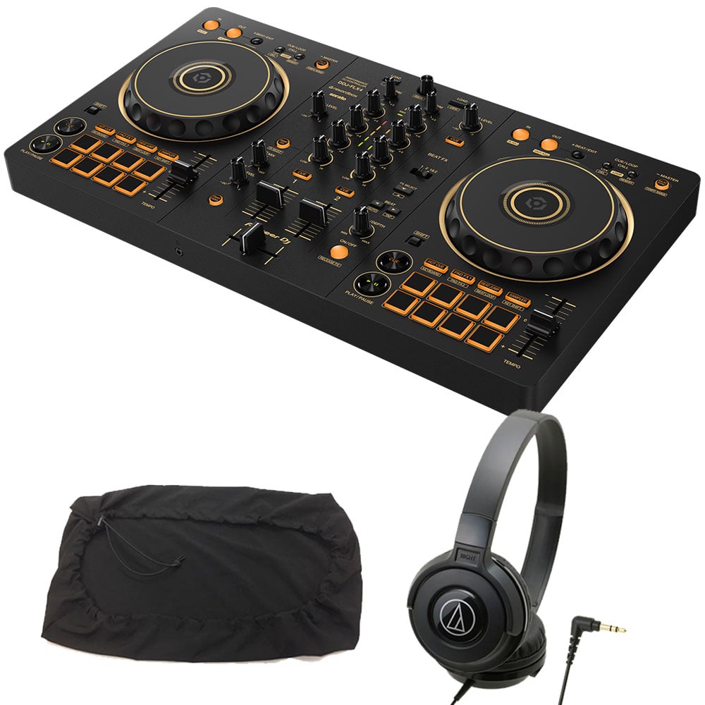 《6月26日発売》 PIONEER DJコントローラー DDJ-FLX4-N (ゴールド) + ヘッドホン ATH-S100 + ダストカバー セット 【DDJ-400 後続機種】 ゴールド DZONE