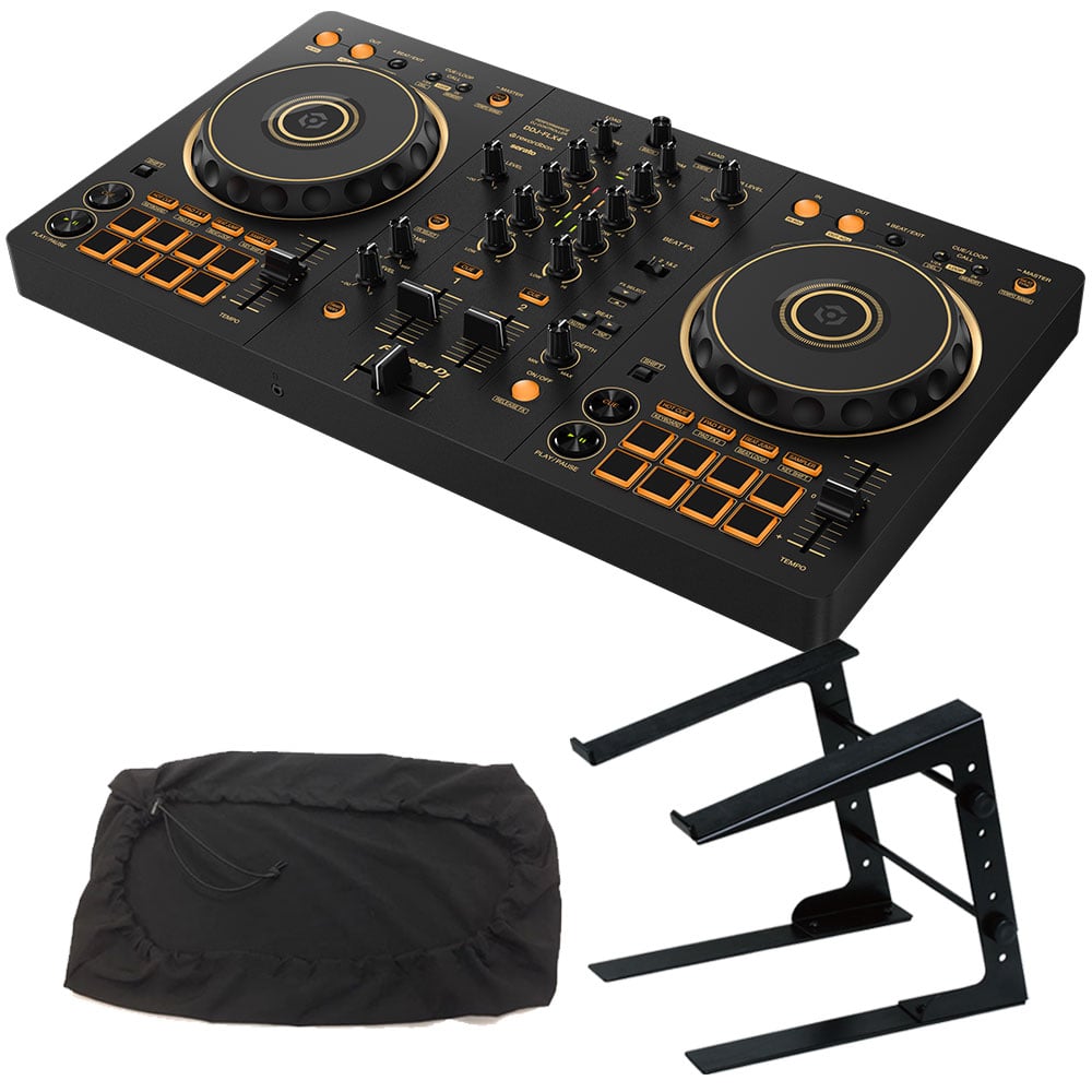 《6月26日発売》 PIONEER DJコントローラー DDJ-FLX4-N (ゴールド) + PCスタンド + ダストカバー セット 【DDJ-400 後続機種】 ゴールド DZONE