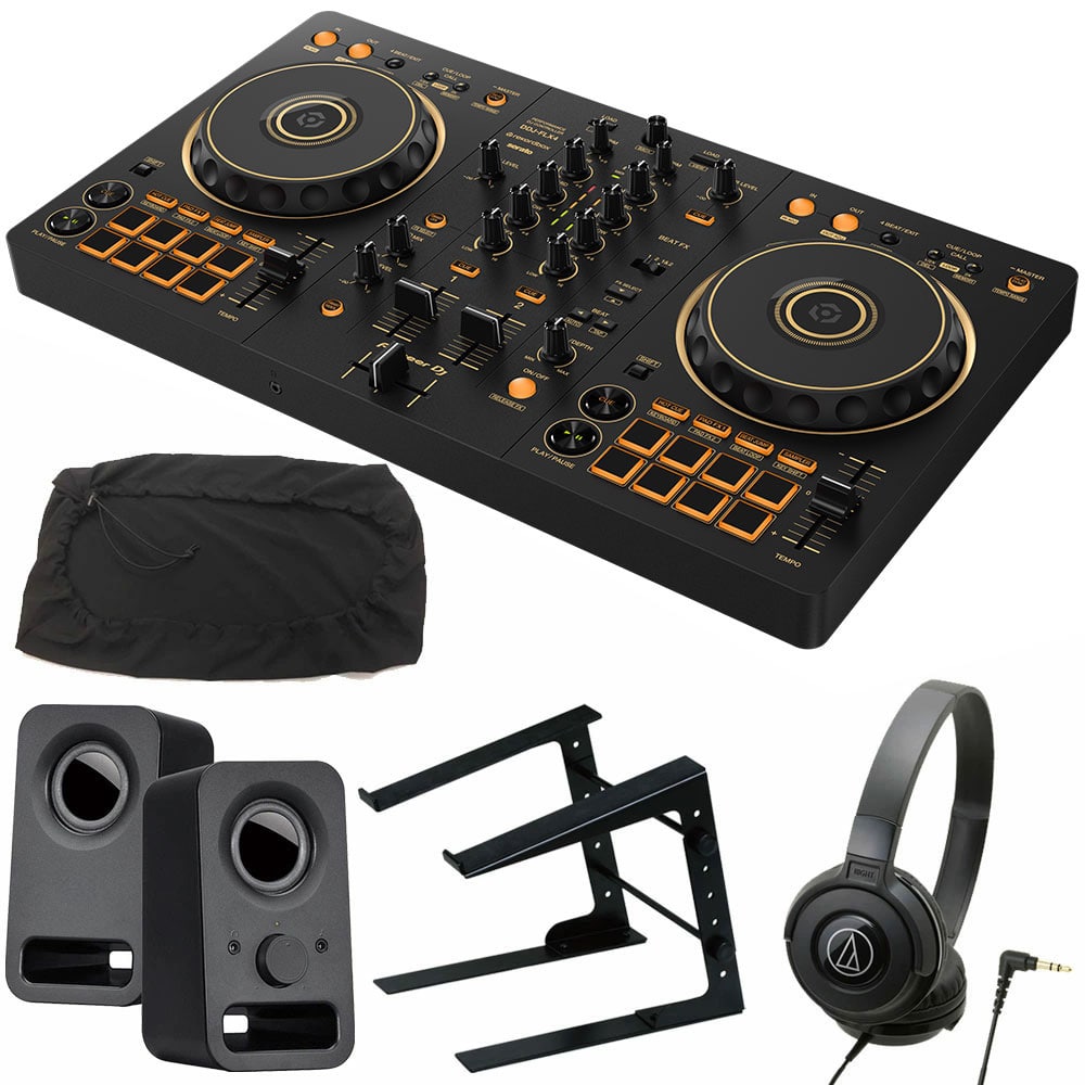 《6月26日発売》 PIONEER DJコントローラー DDJ-FLX4-N (ゴールド) + ヘッドホン ATH-S100 + PCスタンド + スピーカー Z150 + ダストカバー セット ゴールド DZONE
