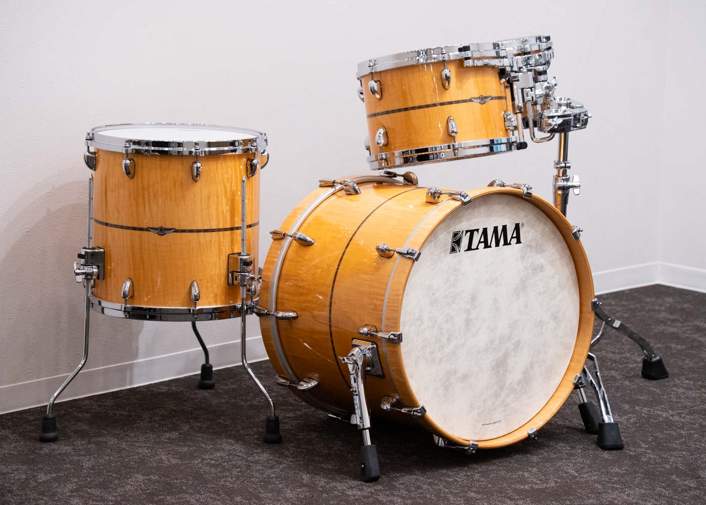 Star Maple Drum 4pc Kit 20" 10" 12" 14" Gloss Natural Curly Maple