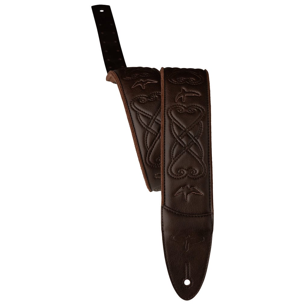 2.4" Padded Guitar Strap w/RAS, Custom Leather (Faux) Birds, Brown