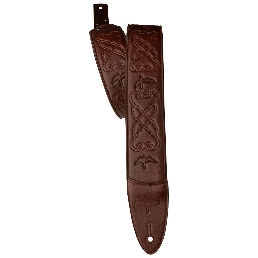 2.4" Padded Guitar Strap w/RAS, Custom Leather (Faux) Birds, Sanguine 