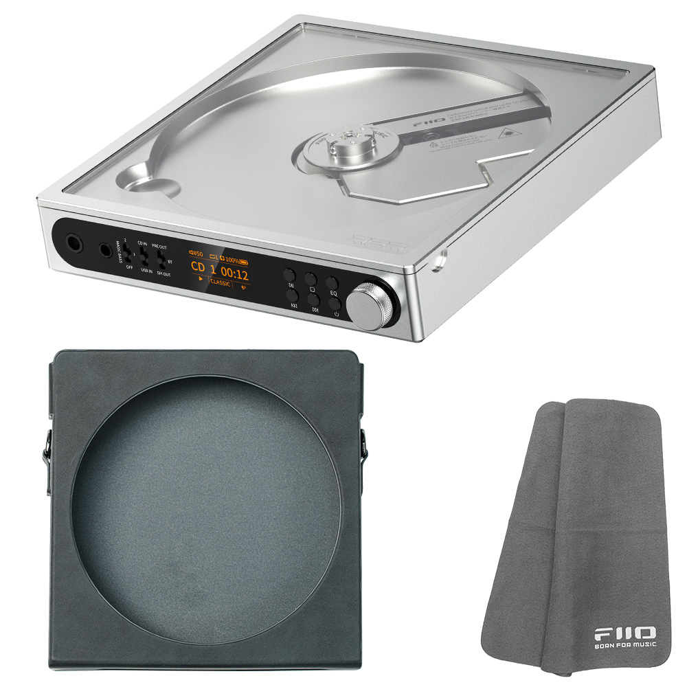 FIIO CDプレーヤー DM15 R2R シルバー + 専用PUレザーケース NEST-DM15 R2R ブラック セット 《ロゴ入りクロスプレゼント》