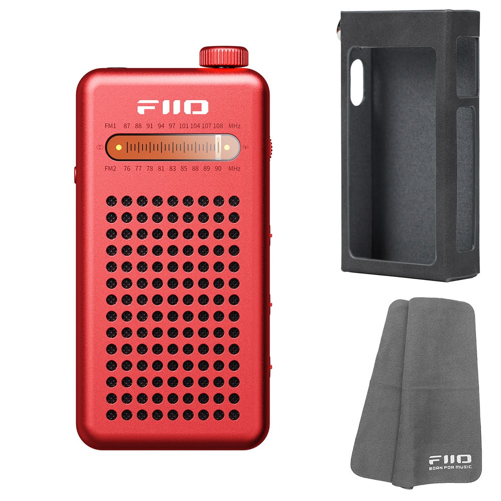 FIIO ポータブル FMラジオ RR13 レッド + 専用ケース NEST-RR13 ブラック セット 《ロゴ入りクロスプレゼント》