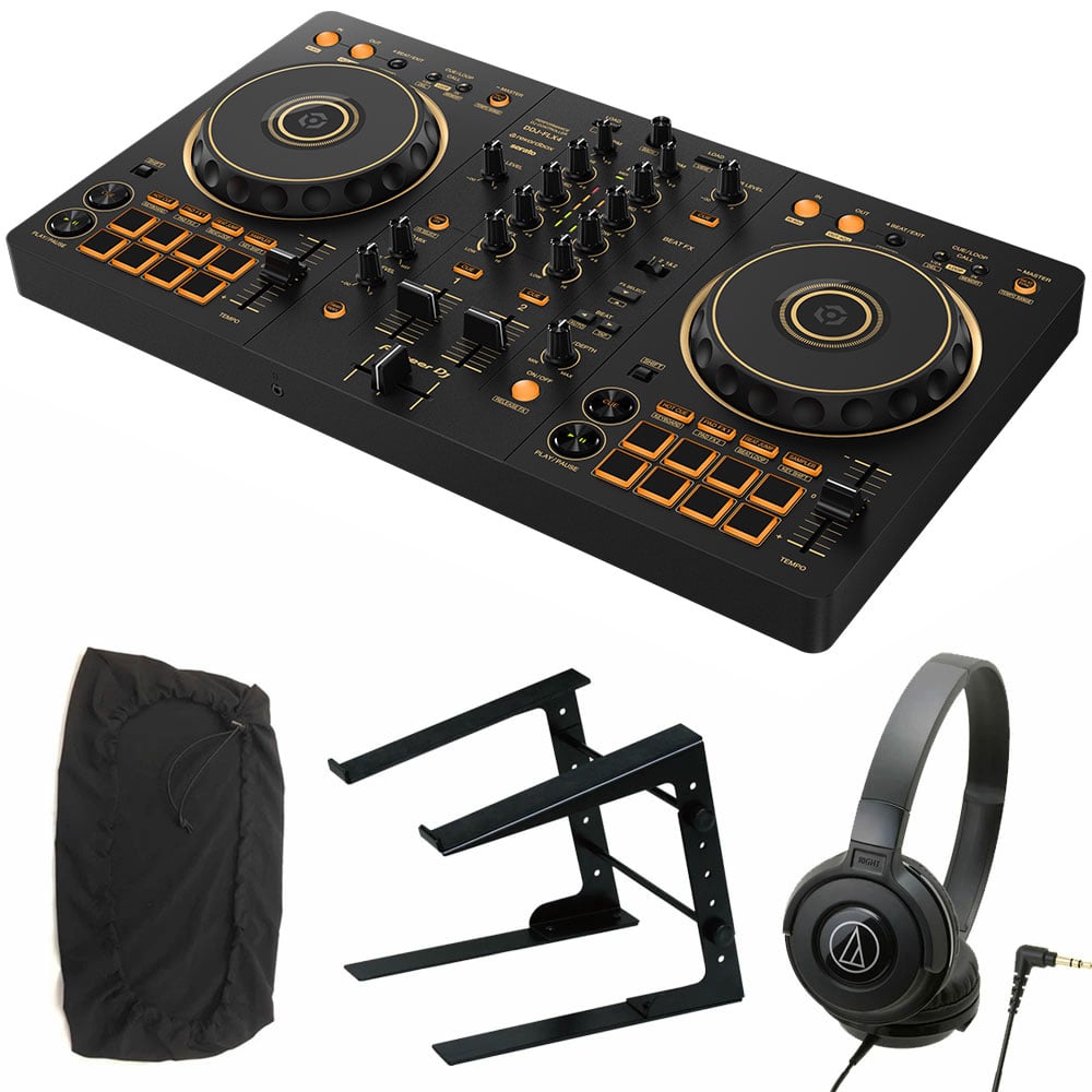 《6月26日発売》 PIONEER DJコントローラー DDJ-FLX4-N (ゴールド) + ヘッドホン ATH-S100 + PCスタンド + ダストカバー セット 【DDJ-400 後続機種】