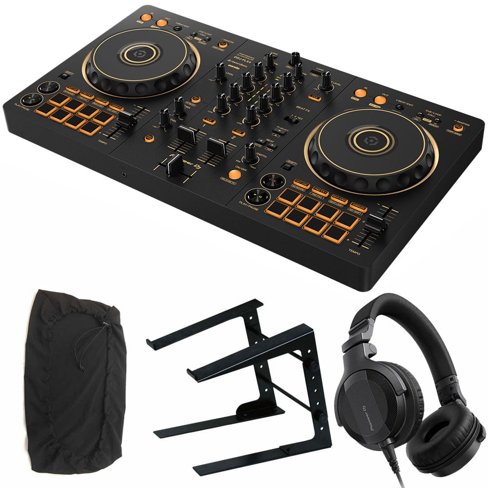 《6月26日発売》 PIONEER DJコントローラー DDJ-FLX4-N (ゴールド) + ヘッドホン HDJ-CUE1 + PCスタンド + ダストカバー セット 【DDJ-400 後続機種】