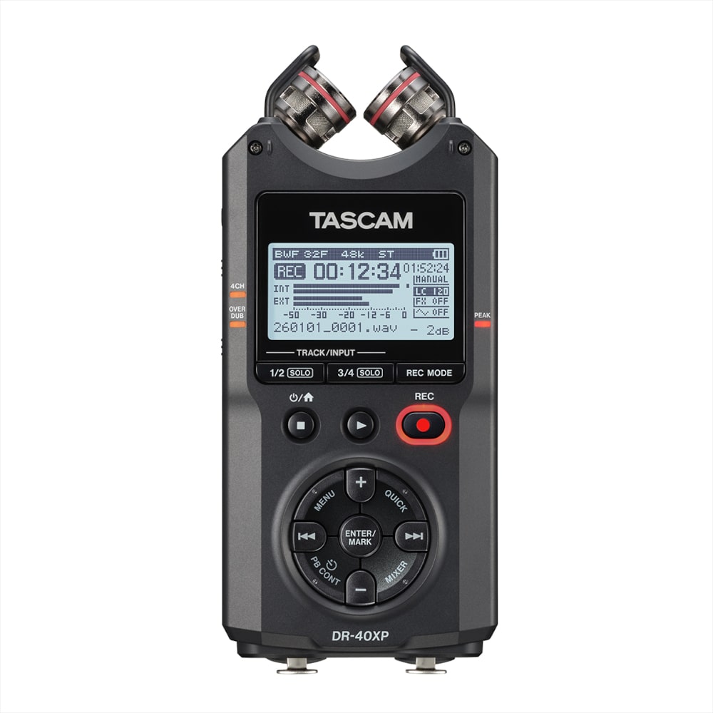 《2026.04.25 新発売》TASCAM タスカム DR-40XP 可動式マイク・XLR/TRS入力搭載 32ビットフロート録音対応 4chポータブルレコーダー