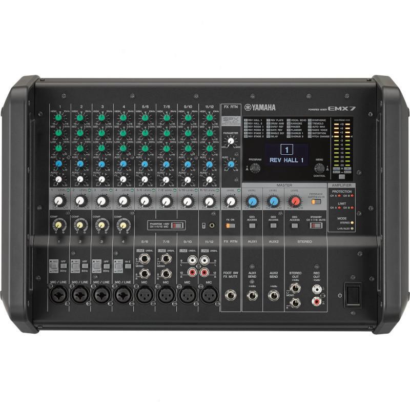 YAMAHA ヤマハ EMX7 710W+710W(4Ω)の高出力パワーアンプを内蔵し、様々な用途に対応できるボックス型パワードミキサー
