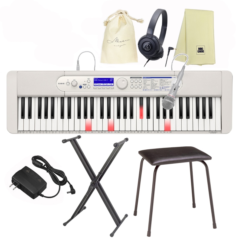 CASIO (カシオ) LK-540WE ホワイト + X型スタンド + 椅子(CB5) + ヘッドフォン(ATH-S100BK) + クロス + 巾着 セット / 光ナビゲーション キーボード 61鍵盤