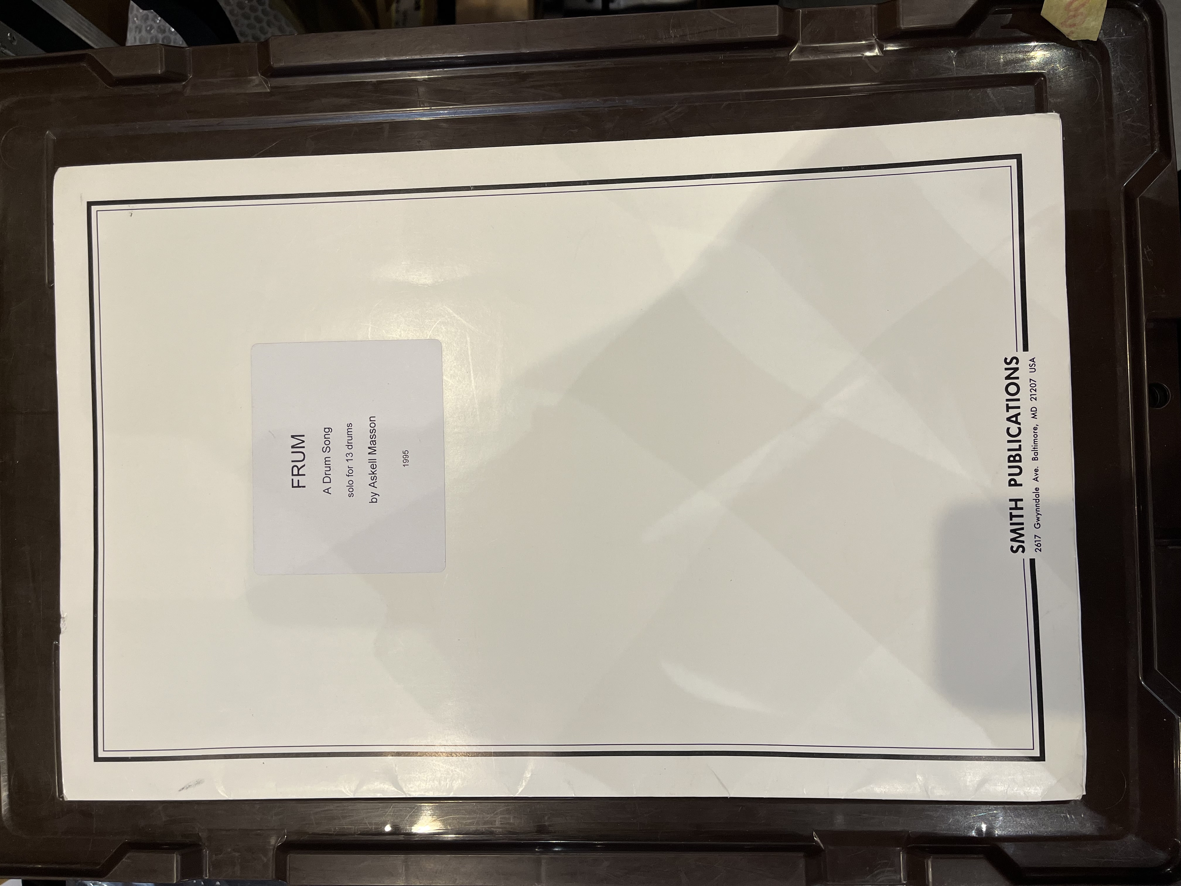 【特価楽譜】打楽器ソロ楽譜　FRUM  A Drum Song Solo for 13 Drums / Askell Masson