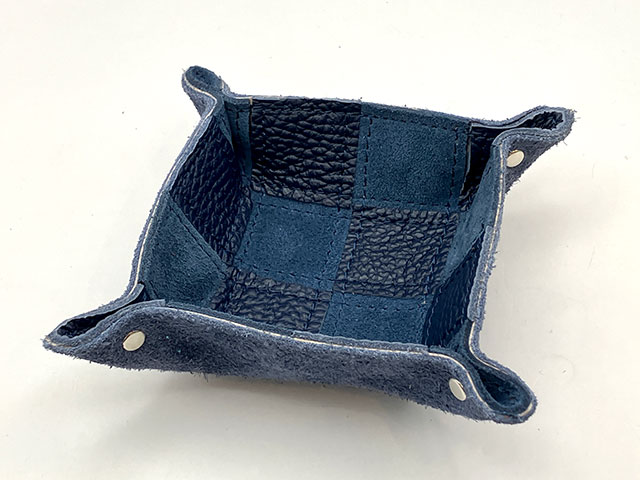 レザーピックトレイ 【パッチワークデザイン (ブルーグレー)】