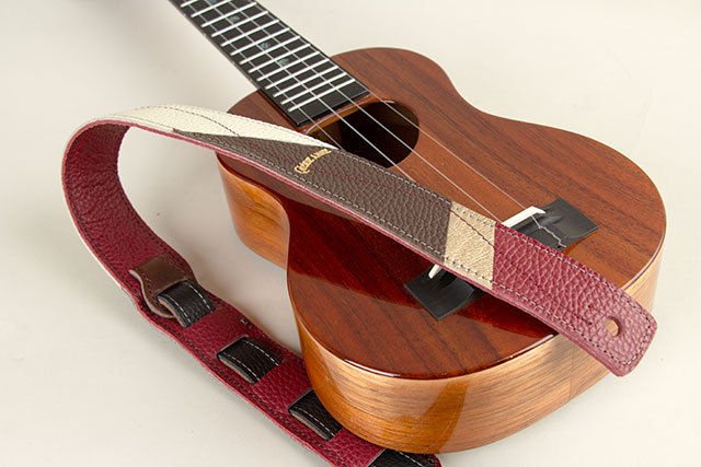 ウクレレ レザーストラップ パッチワークデザイン Red × Brown