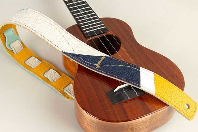 ウクレレ レザーストラップ パッチワークデザイン Yellow × Blue