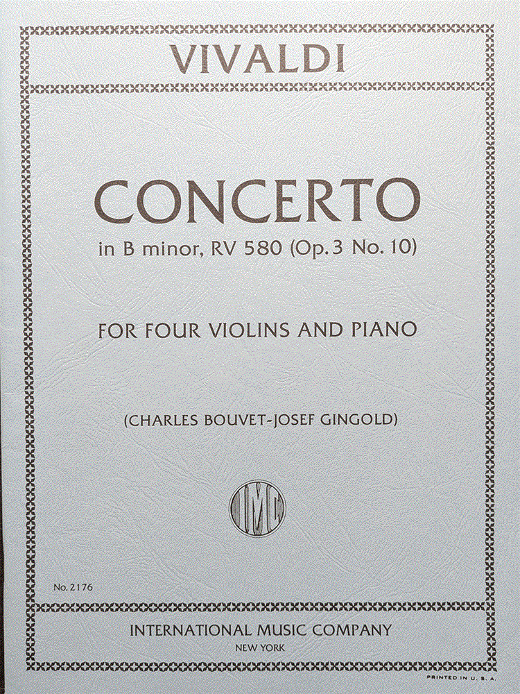 【4Vn＋Pf】 ヴィヴァルディ / 4本のヴァイオリンのための協奏曲 ロ長調 Op.3 No.10 （「調和の霊感」より）（弦楽器洋書）